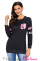 Sexy Floral Patch Accent Black Sweatshirt