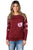 Sexy Floral Patch Accent Burgundy Sweatshirt