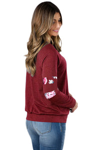 Sexy Floral Patch Accent Burgundy Sweatshirt