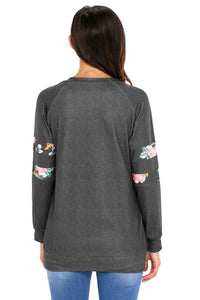 Sexy Floral Patch Accent Gray Sweatshirt