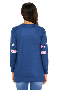 Sexy Floral Patch Accent Navy Sweatshirt