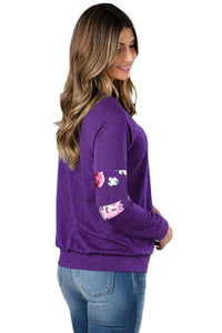 Sexy Floral Patch Accent Purple Sweatshirt
