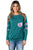 Sexy Floral Patch Accent Turquoise Sweatshirt