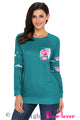 Sexy Floral Patch Accent Turquoise Sweatshirt