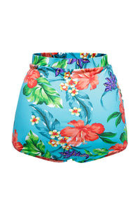 Sexy Floral Print Bluish Retro High Waist Swim Bottom