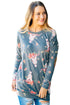 Sexy Floral Print Elbow Patch Grey Long Sleeve Top