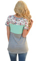 Sexy Floral Print Mint Gray Colorblock T-shirt