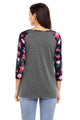 Sexy Floral Print Raglan Sleeve Dark Gray Top