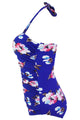 Sexy Floral Print Royal Blue Retro One Piece Swimsuit