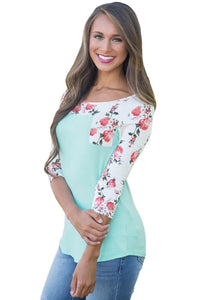 Sexy Floral Printed Baby Blue Womens Top
