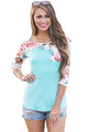 Sexy Floral Printed Light Blue Womens Top