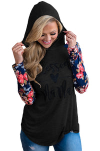 Sexy Floral Raglan Sleeve Black Blessed Mama Hoodie