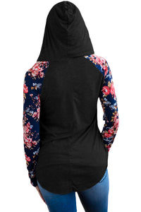 Sexy Floral Raglan Sleeve Black Blessed Mama Hoodie