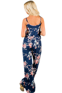 Sexy Floral Wide Leg Jumpsuit in Blue