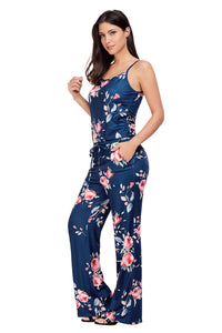 Sexy Floral Wide Leg Jumpsuit in Blue