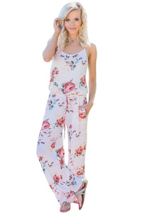 Sexy Floral Wide Leg Jumpsuit in White