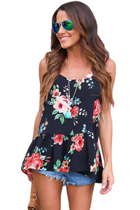 Sexy Flounced Navy Floral Racerback Tank