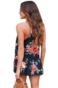 Sexy Flounced Navy Floral Racerback Tank