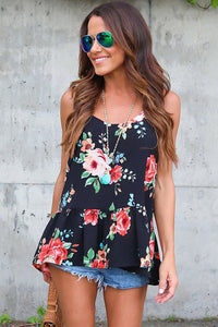 Sexy Flounced Navy Floral Racerback Tank