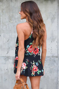 Sexy Flounced Navy Floral Racerback Tank