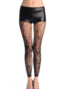 Sexy Flower Pattern High Waist Footless Lace Trim Pantyhose