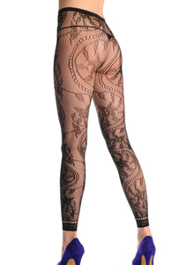Sexy Flower Pattern High Waist Footless Lace Trim Pantyhose