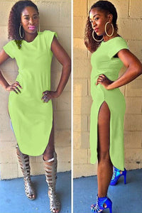 Sexy Fluorescent Green Side Slit Midi Dress