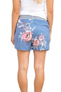 Sexy Flush Floral Print Blue Casual Shorts