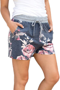 Sexy Flush Floral Print Charcoal Casual Shorts