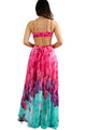 Sexy Fuchsia Multi-color Feather Print Maxi Dress