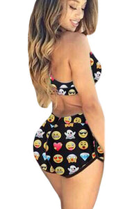 Sexy Funny Emoji Print Sporty Bathing Suit