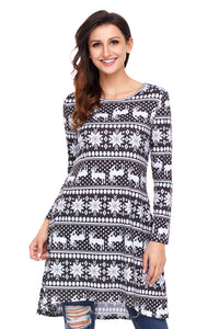 Sexy Geometric Snowflake Black Long Sleeve Christmas Dress