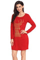 Sexy Geometric Snowflake Reindeer Red Christmas T-shirt Dress