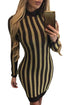 Sexy Gold Black Stripes Mock Neck Long Dress