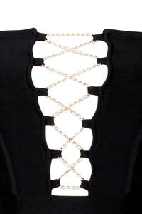 Sexy Gold Chain Crisscross Lace up Black Bandage Dress