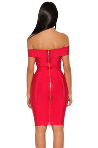 Sexy Gold Chain Crisscross Lace up Red Bandage Dress