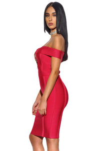 Sexy Gold Chain Crisscross Lace up Red Bandage Dress