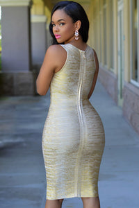 Sexy Gold Foil Midi Luxe Bandage Dress