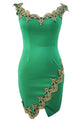 Sexy Gold Lace Applique Green Off Shoulder Mini Dress