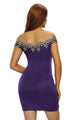 Sexy Gold Lace Applique Purple Off Shoulder Mini Dress