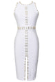 Sexy Gold Metal Embellished Detail White Bandage Dress