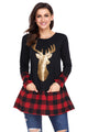 Sexy Gold Sequin Christmas Reindeer Black Tunic with Plaid Detail