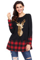 Sexy Gold Sequin Christmas Reindeer Black Tunic with Plaid Detail