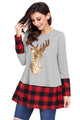 Sexy Gold Sequin Christmas Reindeer Gray Tunic with Plaid Detail