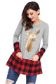 Sexy Gold Sequin Christmas Reindeer Gray Tunic with Plaid Detail