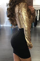 Sexy Gold Sequin Plunging Top Belted Long Sleeve Dress