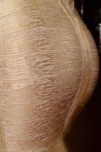 Sexy Gold V-neck Foil Detail Crisscross Bandage Dress