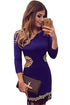 Sexy Gold Vine Applique Fringed Purple Mini Dress
