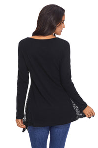 Sexy Graceful Lace Inset Side Black Women’s Top