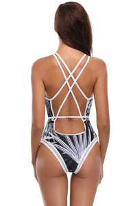 Sexy Graphic Print Strappy Back One Piece Swimsuit